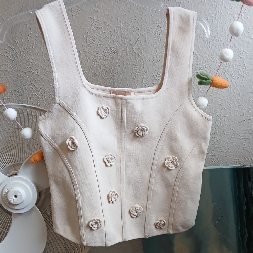 Cream Floral Embellished Corset Top
